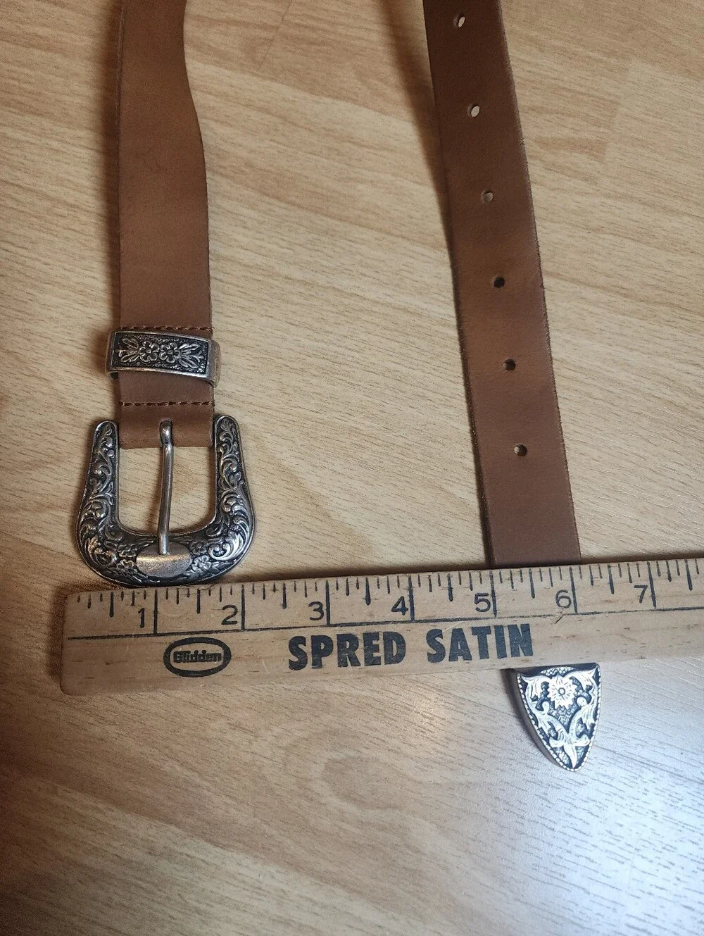 Yourturn Genuine Leather Brown Belt Silver Floral Metal Buckle 37